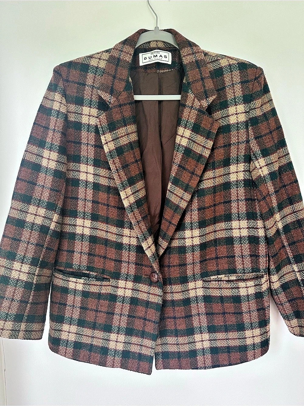 Dumas Plaid Blazer in Brown & Green Like New
